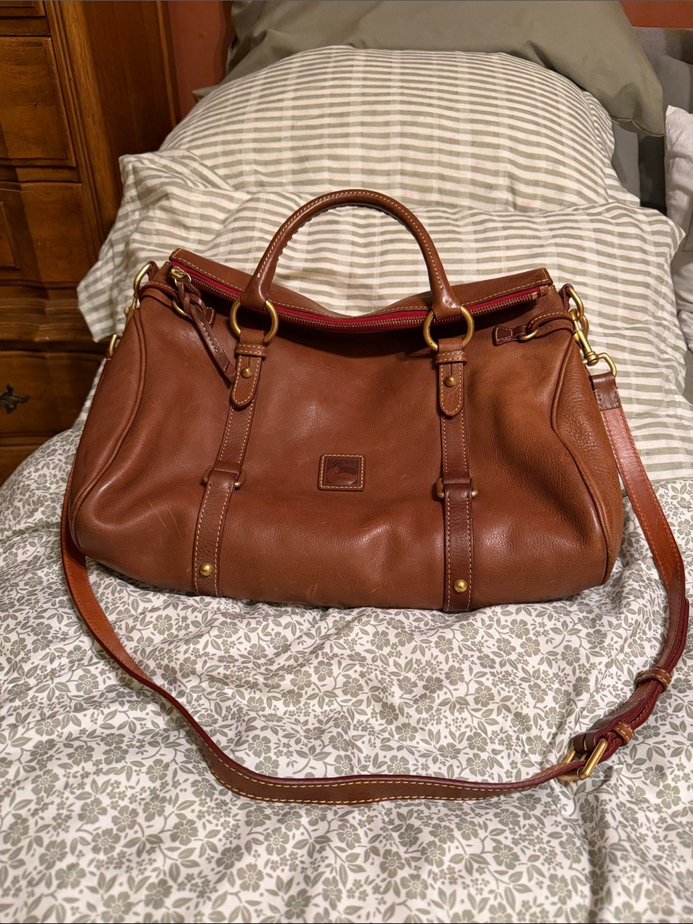 Dooney & Bourke Cognac Leather Satchel with Removable Strap